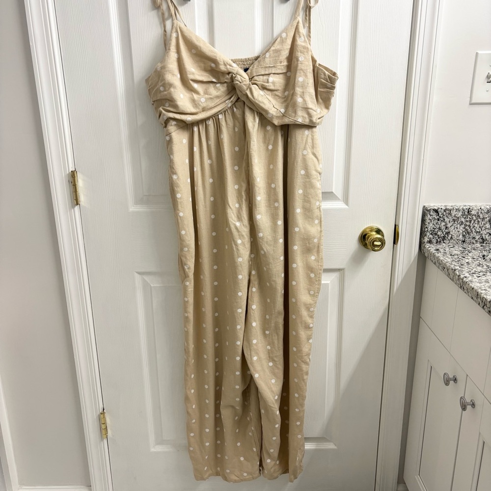 Old Navy Polka Dot Linen Jumpsuit Tan XXL Petite NWT Vacation Summer Beach - Picture 2 of 8